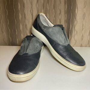 Ecco Biom Soft 7 Women's 11 Slip-On Sneakers Black Gray Leather Suede Casual